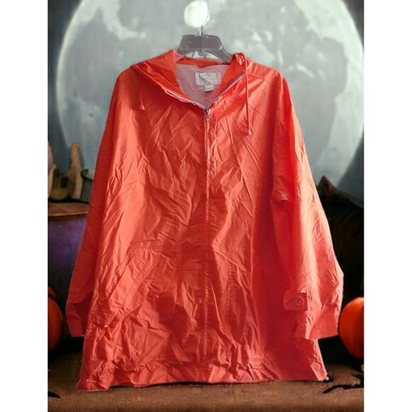 INC International Concepts Rain Jacket Wind Breaker Bright Orange Metal Zipper L